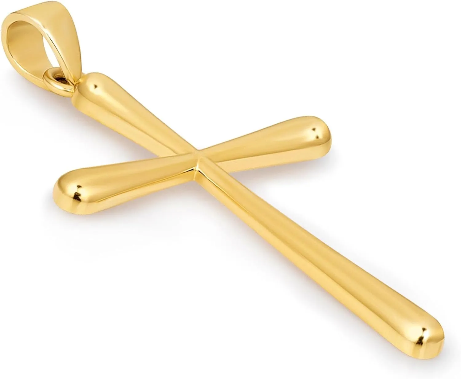14k Yellow Gold Classic Plain Religious Cross Pendant with Rolo Cable, Cuban Curb, or Figaro Chain Necklace