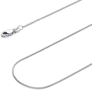 14k Yellow Gold Solid Box Link Chain 0.65mm Necklace with Lobster Claw Clasp, Jewelry Gift for Women or Men