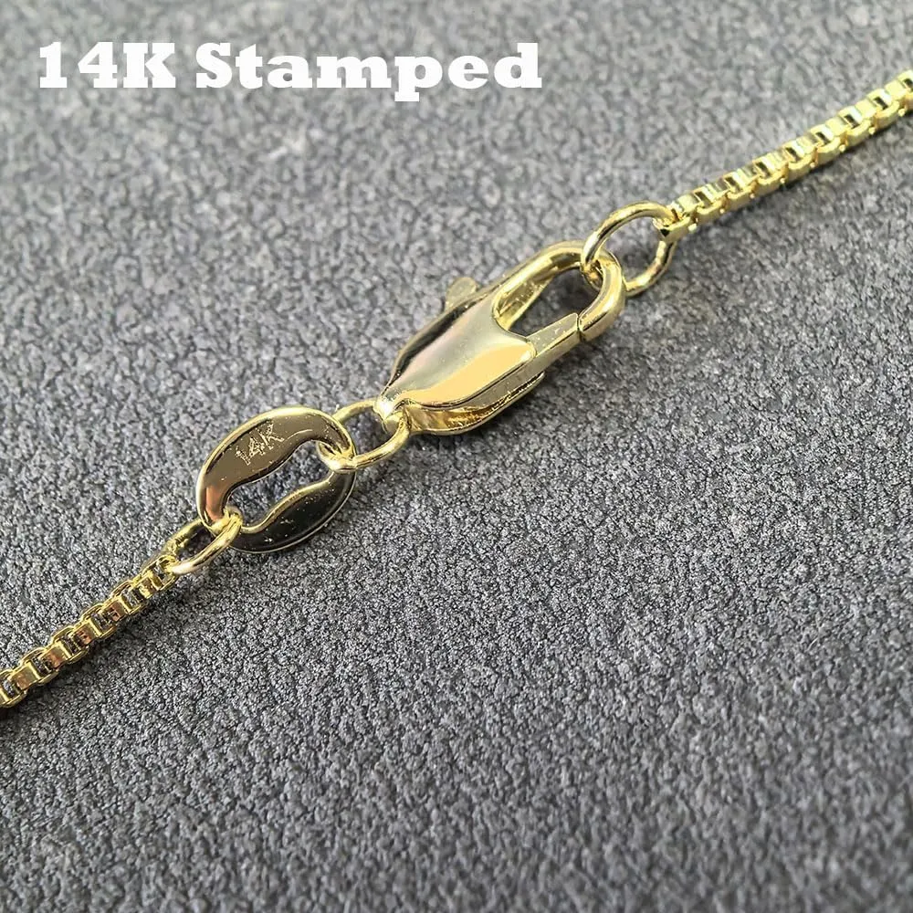 14k Yellow Gold Solid Box Link Chain 0.65mm Necklace with Lobster Claw Clasp, Jewelry Gift for Women or Men
