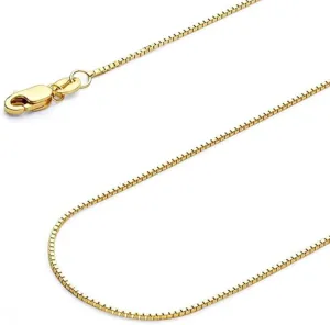 14k Yellow Gold Solid Box Link Chain 0.65mm Necklace with Lobster Claw Clasp, Jewelry Gift for Women or Men