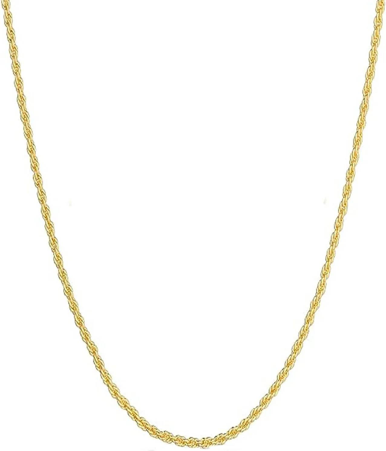 14k Yellow Gold Solid Rope Chain Necklace for Women and Men Jewelry with Lobster Clasp