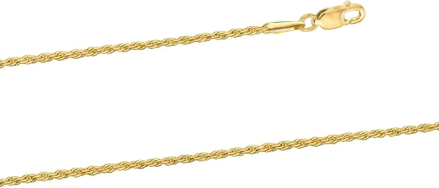 14k Yellow Gold Solid Rope Chain Necklace for Women and Men Jewelry with Lobster Clasp