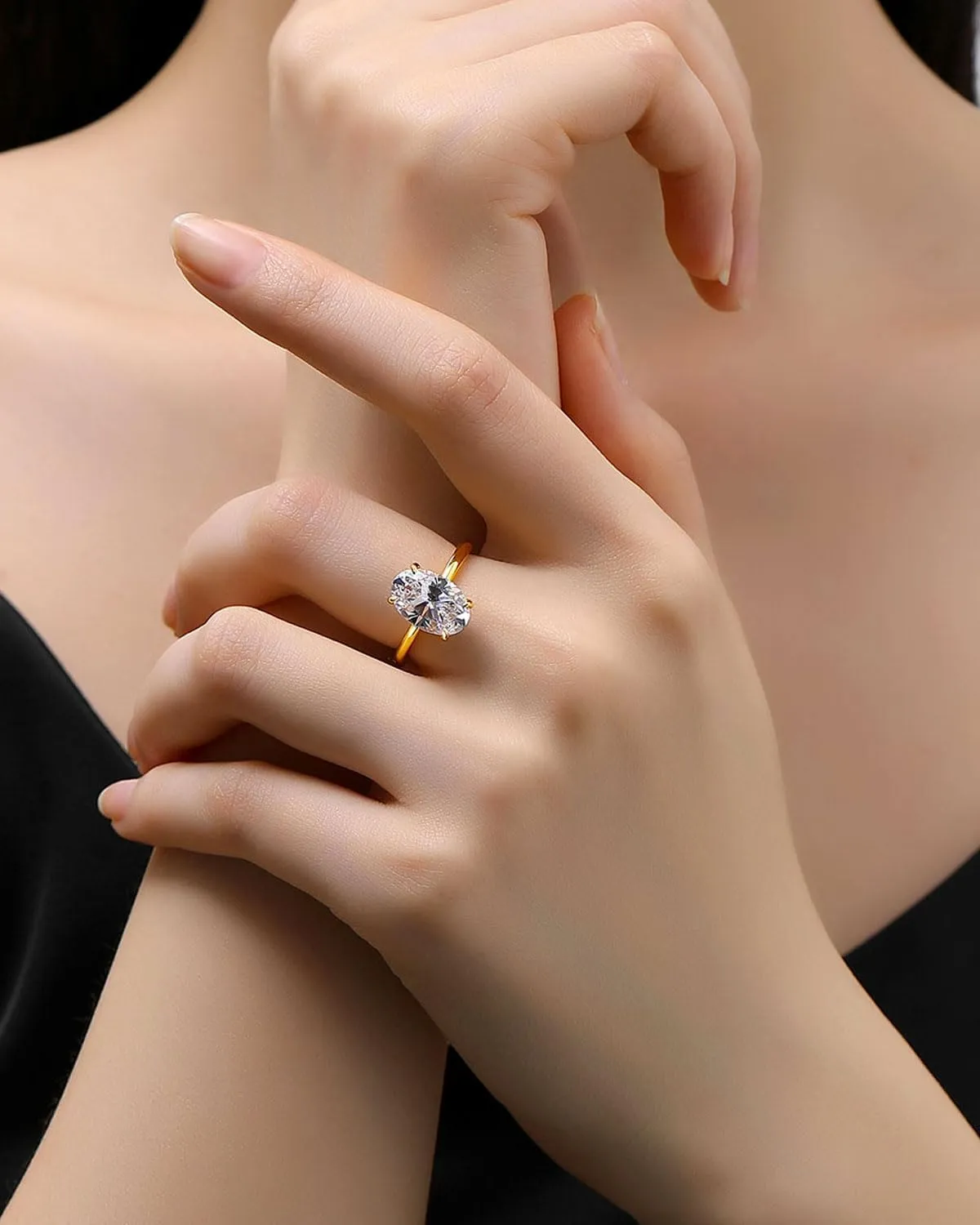 1.5CT/3.5CT/5.5CT Elongated Oval Cut Engagement Rings for Women,Simulated Diamond Promise Ring,925 Sterling Silver 18K Yellow Gold Plated Ring