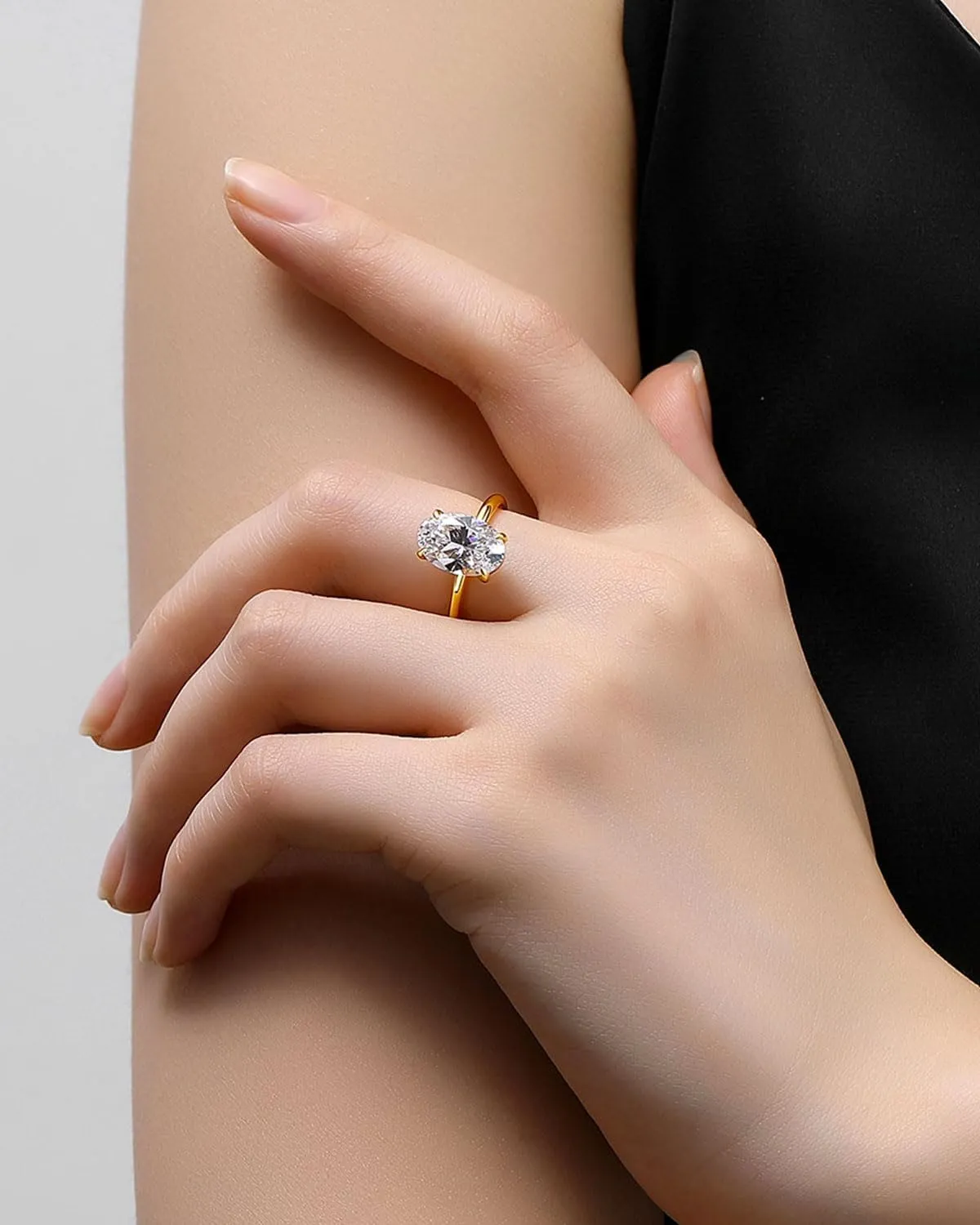1.5CT/3.5CT/5.5CT Elongated Oval Cut Engagement Rings for Women,Simulated Diamond Promise Ring,925 Sterling Silver 18K Yellow Gold Plated Ring