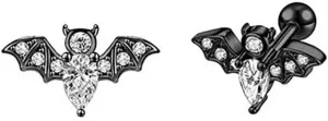 16G Bat Cartilage Earrings for Women Men Stainless Steel Helix Tragus Conch Stud Earrings Sparkling Bat Cartilage Piercing Jewelry