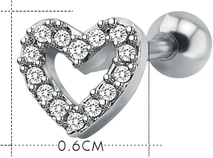 16g Sparkling Cubic Zirconia Stainless Steel Stud Earrings Tragus Helix Conch Cartilage Ear Piercing