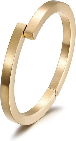 18K Bar Screw Bracelets Cuff Bangle for Men Chunky for Women Closely Clasp Wristband for Adults Gold Touch of Luxury Polished Couples Friendship (Size M)