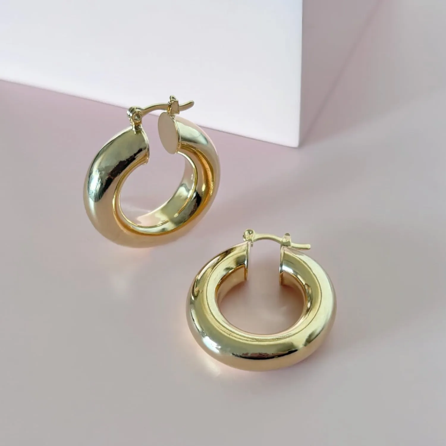 18K Gold Plated 4MM Solid Hoop Earrings For Women, High Polish Finish - Made In Brazil
