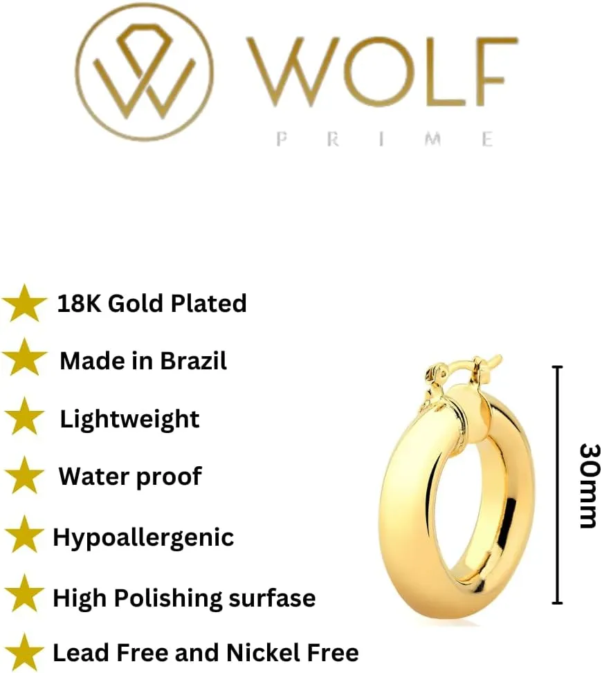 18K Gold Plated 4MM Solid Hoop Earrings For Women, High Polish Finish - Made In Brazil