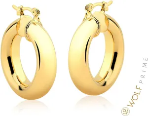 18K Gold Plated 4MM Solid Hoop Earrings For Women, High Polish Finish - Made In Brazil