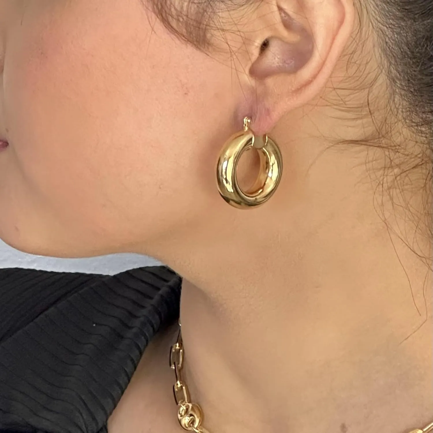 18K Gold Plated 4MM Solid Hoop Earrings For Women, High Polish Finish - Made In Brazil