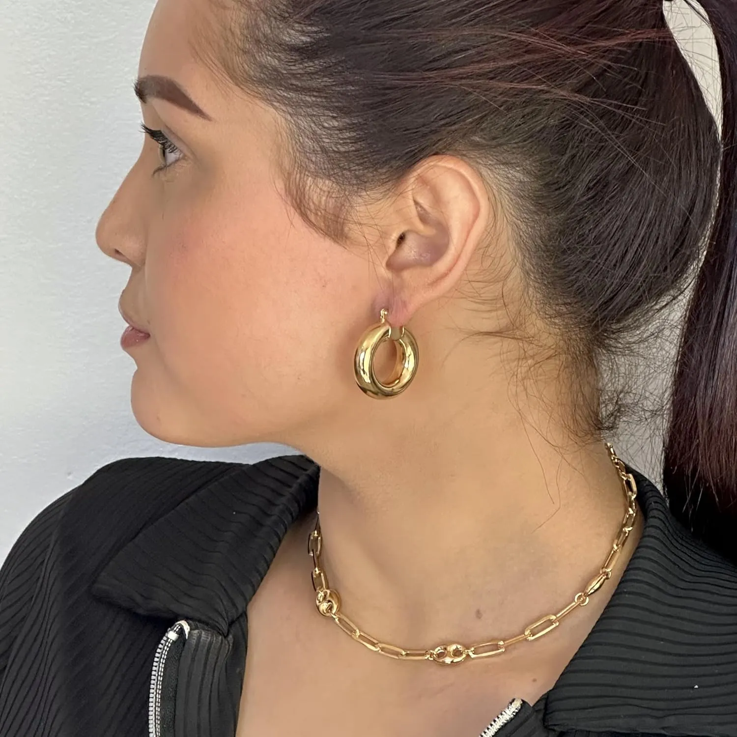 18K Gold Plated 4MM Solid Hoop Earrings For Women, High Polish Finish - Made In Brazil