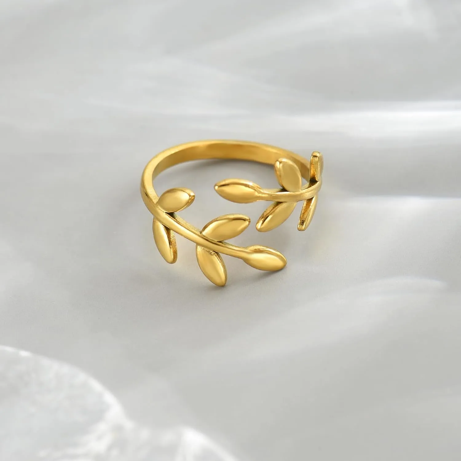 18K Gold Plated Adjustable Rings for Women Dainty Plant Flower Olive Leaf Wrap Ring Trendy Friendship Olive Branch Nature Inspired Jewelry