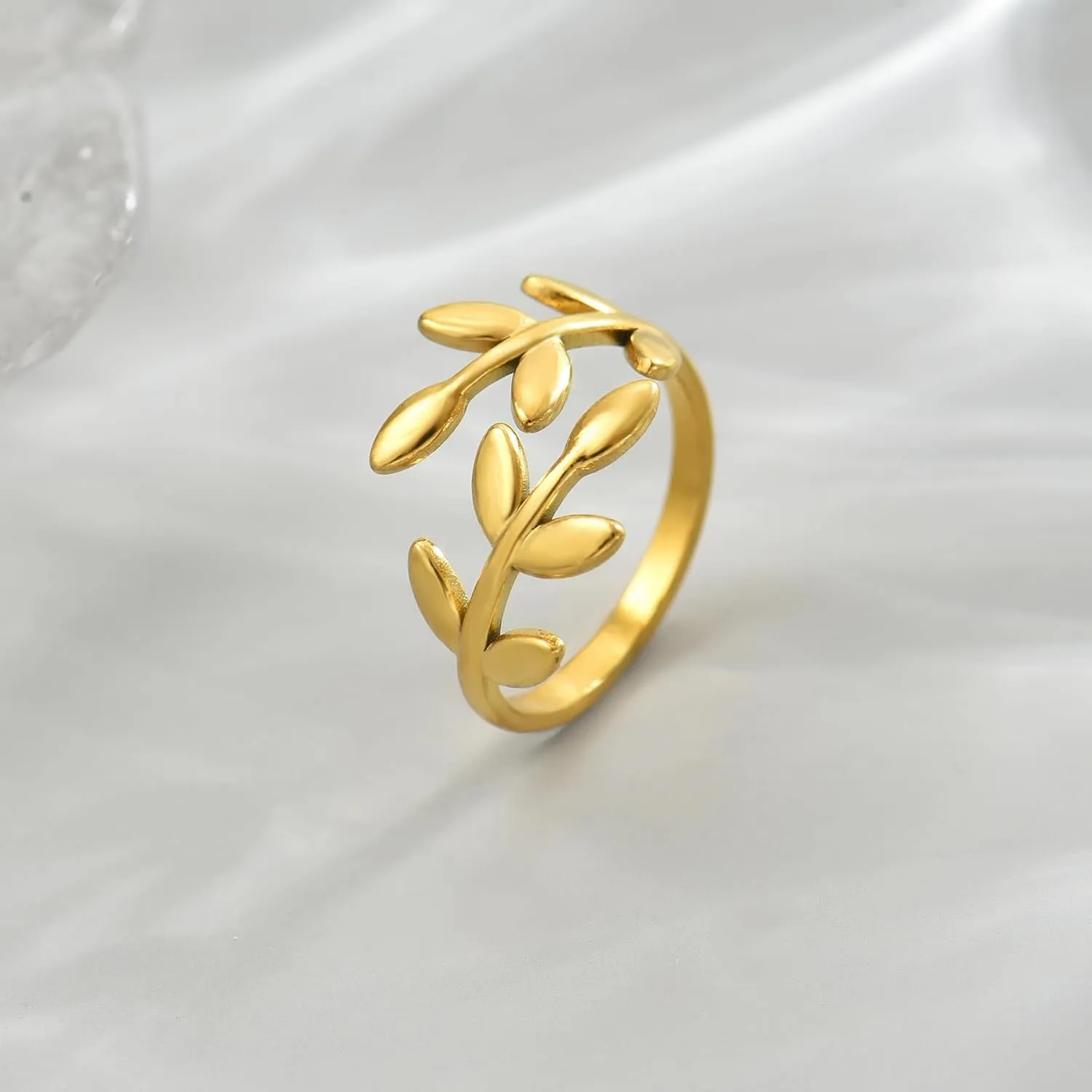 18K Gold Plated Adjustable Rings for Women Dainty Plant Flower Olive Leaf Wrap Ring Trendy Friendship Olive Branch Nature Inspired Jewelry