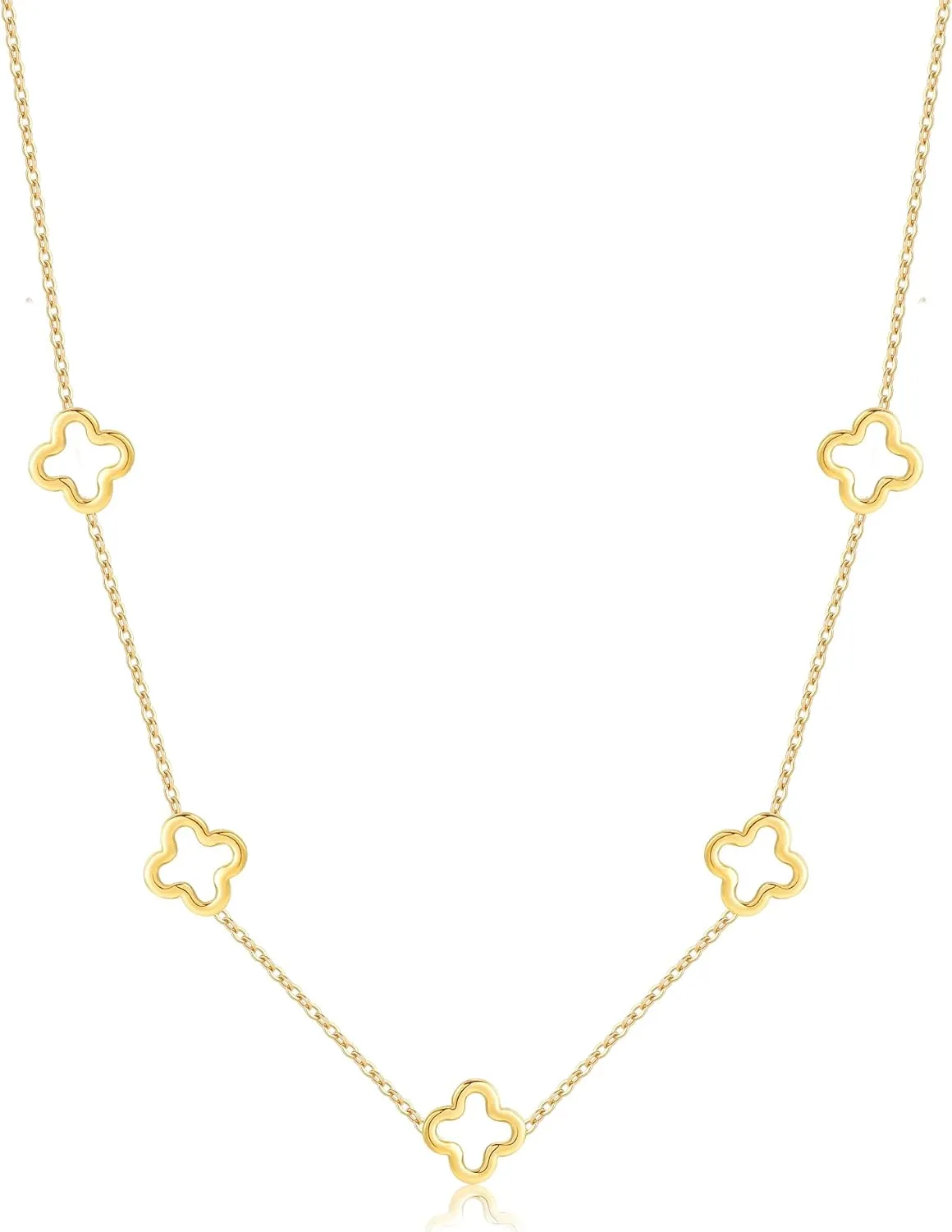 18K Gold Plated Four Leaf Clover Necklace Exquisite Gold Four Leaf Clover Necklace Four Leaf Clover Pendant Necklace Stainless Steel Lucky Four Leaf Clover Pendant Jewelry