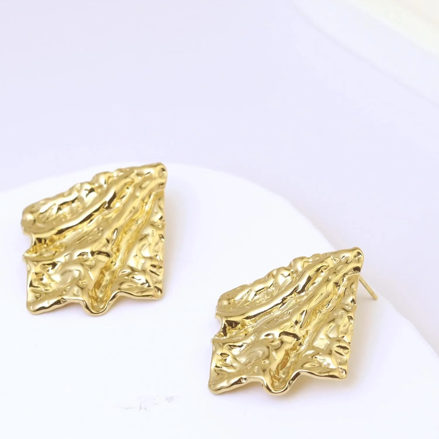18k Gold Plated Geometric Stud Earrings Chunky Statement Rectangle Earrings Gold Nugget Earrings Trendy Hammered Abstract Earrings Metal Punk Square Earrings For Women Trendy