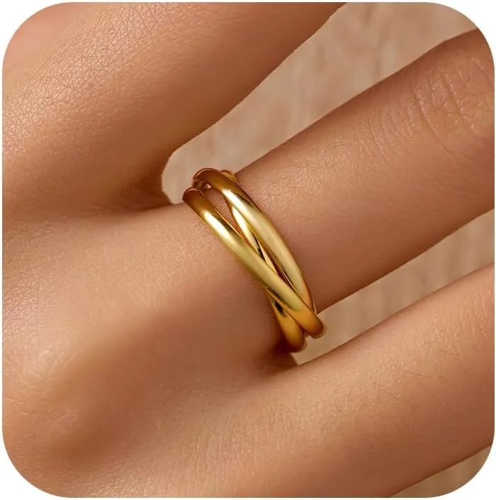 18K Gold Plated Interlocking Fidget Anxiety Ring 925 Sterling Silver Stackble Rings for Women Spinner Ring Minimalist Trendy Triple Knuckle Rings Jewelry Birthday Graduation Gifts