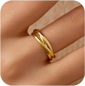 18K Gold Plated Interlocking Fidget Anxiety Ring 925 Sterling Silver Stackble Rings for Women Spinner Ring Minimalist Trendy Triple Knuckle Rings Jewelry Birthday Graduation Gifts