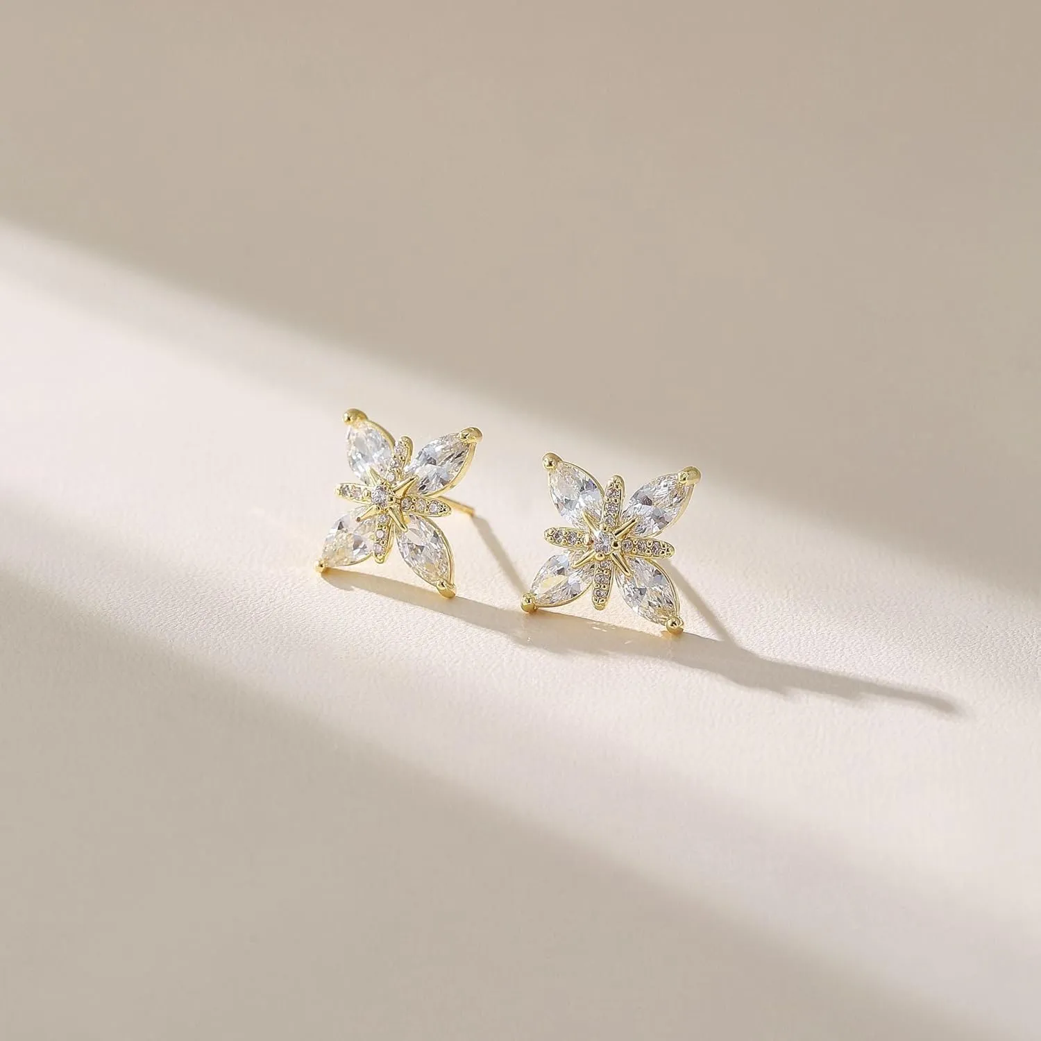18K Gold Plated Zirconia Stud Earrings Sparkling North Star Earrings for Women Trendy Hypoallergenic Sterling Silver Posts Dainty Jewelry Gifts for Women Mother Daughter