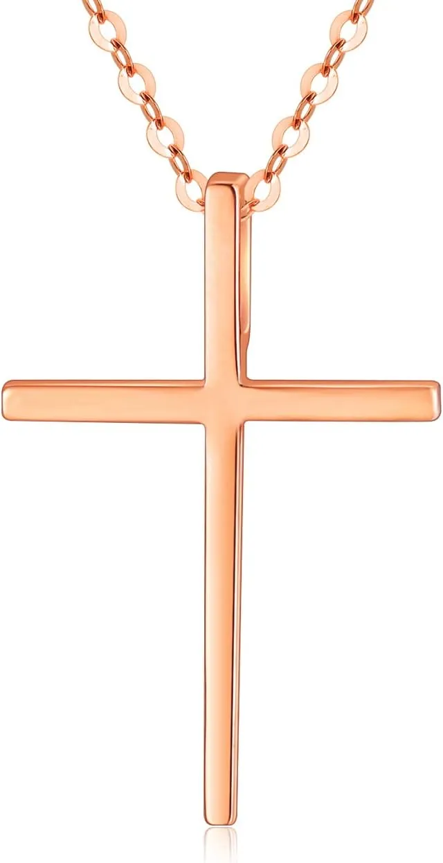 18K Solid Gold Tiny Cross Pendant Necklace for Women Simple Classic Cross Necklaces Religious Jewelry Gifts for Wife, Mother, 16-18 inch