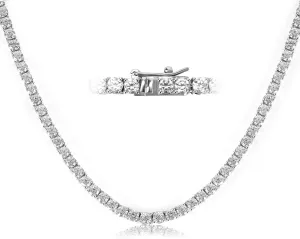 18K White Gold Plated 3mm Round CZ Classic Tennis Necklaces for Women Men Diamond Chain Sizes 16-20 Inches 4 Prong