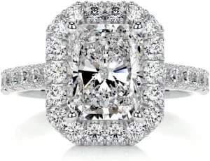 2 Carat (ctw) Radiant Halo Moissanite Engagement Rings for women Platinum Plated Silver Ring Moissanite Rings