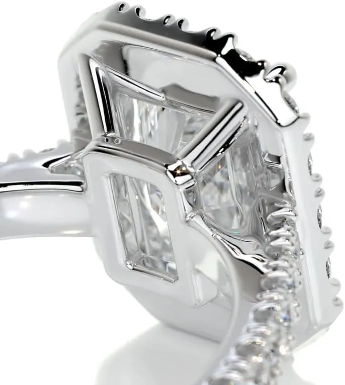 2 Carat (ctw) Radiant Halo Moissanite Engagement Rings for women Platinum Plated Silver Ring Moissanite Rings