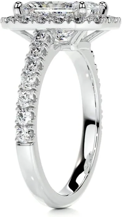 2 Carat (ctw) Radiant Halo Moissanite Engagement Rings for women Platinum Plated Silver Ring Moissanite Rings