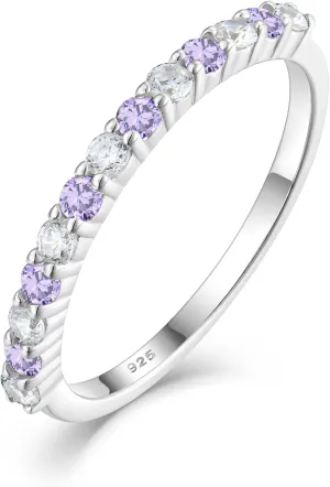 2 mm Half Eternity Ring 925 Sterling Silver Stackable Rings Wedding Anniversary Birthstone Band Ring for Women Size 5-10