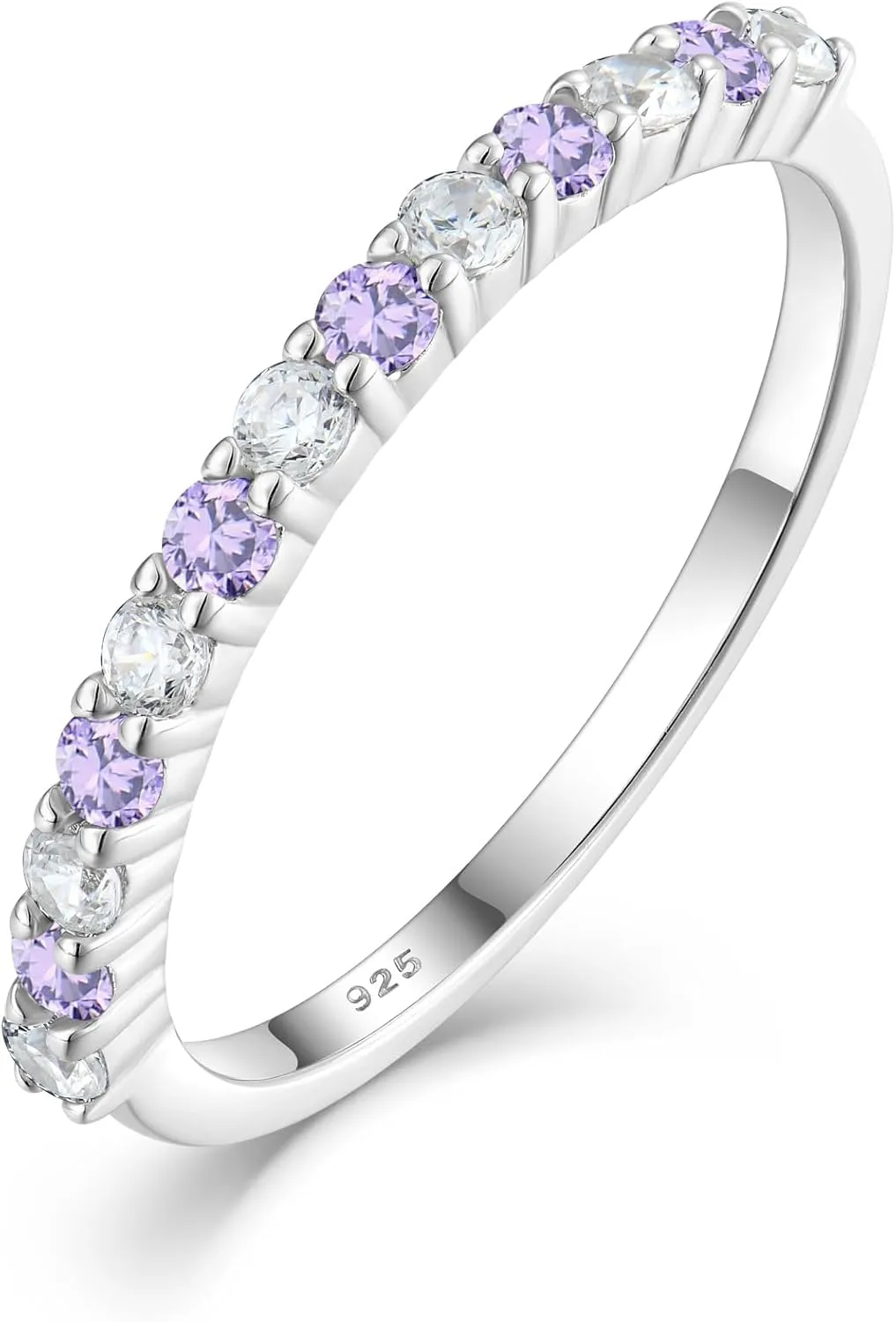 2 mm Half Eternity Ring 925 Sterling Silver Stackable Rings Wedding Anniversary Birthstone Band Ring for Women Size 5-10
