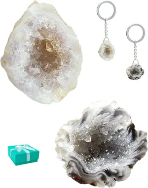 2 Pack Get Well Soon Healing Natural Crystal Geodes Keychains Gifts for Kids,Small Keychain Birthday Gift for Teenager