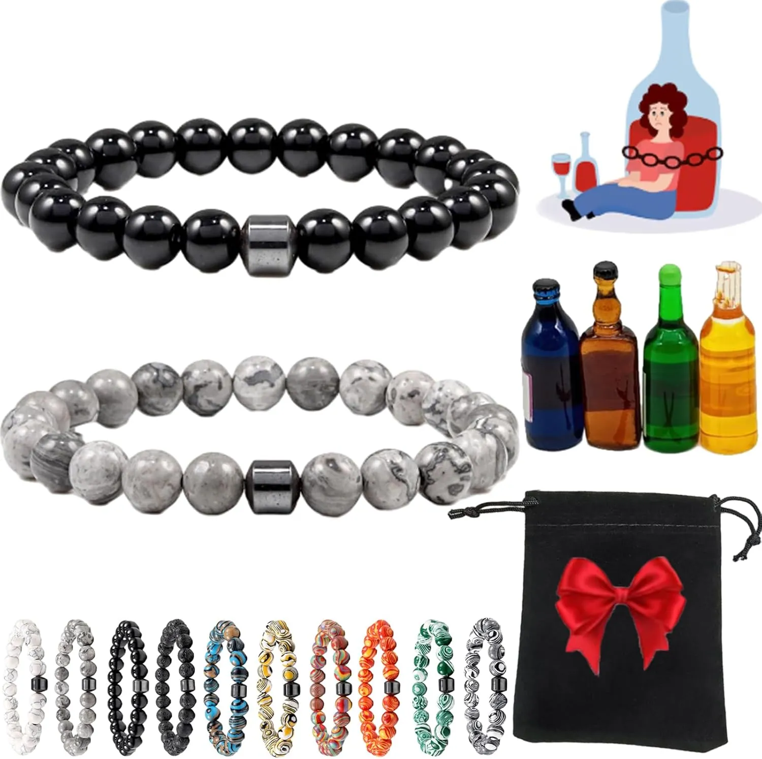 2 PCS Glame Anti Alcohol Bracelet, 2025 New Anti-Alcohol Bracelet for Women/Men, Stop Drinking Bracelets Reduces Drinking Cravings