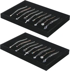 2 Pcs Stackable Jewelry Organizer Trays,20 Hooks Necklace Chains Display Storage Trays Holder (Black)