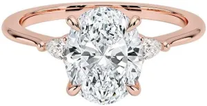 2.00 CT Moissanite Oval Cut Ring  Yellow, White, Rose (Gold) Silver, Platinum Jewelry  Sterling Silver & Vintage-Inspired Ring for Women with Side Pear Cut Stones (10K, 14K, 18K)