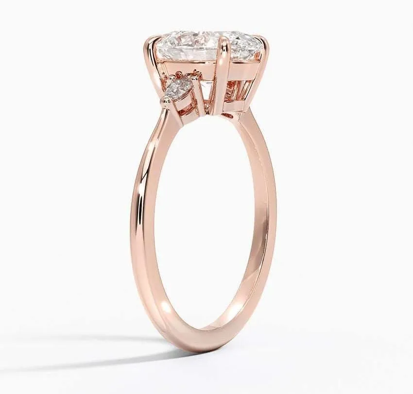 2.00 CT Moissanite Oval Cut Ring  Yellow, White, Rose (Gold) Silver, Platinum Jewelry  Sterling Silver & Vintage-Inspired Ring for Women with Side Pear Cut Stones (10K, 14K, 18K)