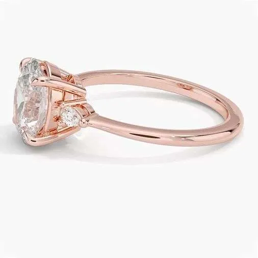 2.00 CT Moissanite Oval Cut Ring  Yellow, White, Rose (Gold) Silver, Platinum Jewelry  Sterling Silver & Vintage-Inspired Ring for Women with Side Pear Cut Stones (10K, 14K, 18K)