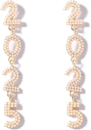 2025 Shiny Crystal Drop Earring Colorful Glitter Rhinestone 2025 Happy New Year Dangle Earrings New Year's Eve Party Jewelry for Women