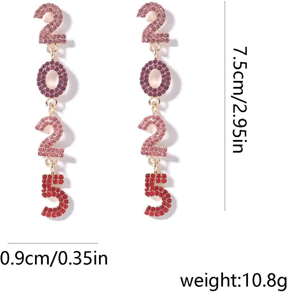2025 Shiny Crystal Drop Earring Colorful Glitter Rhinestone 2025 Happy New Year Dangle Earrings New Year's Eve Party Jewelry for Women