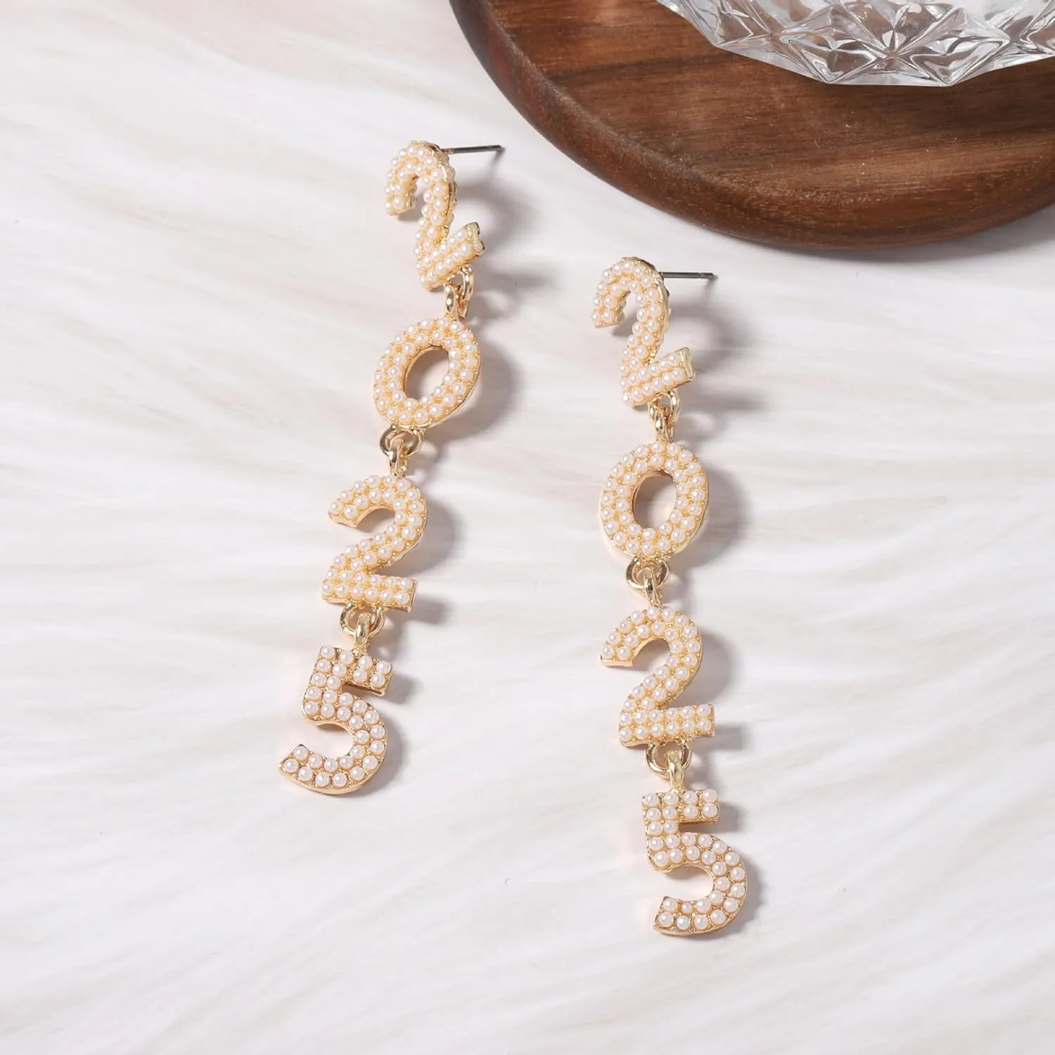 2025 Shiny Crystal Drop Earring Colorful Glitter Rhinestone 2025 Happy New Year Dangle Earrings New Year's Eve Party Jewelry for Women