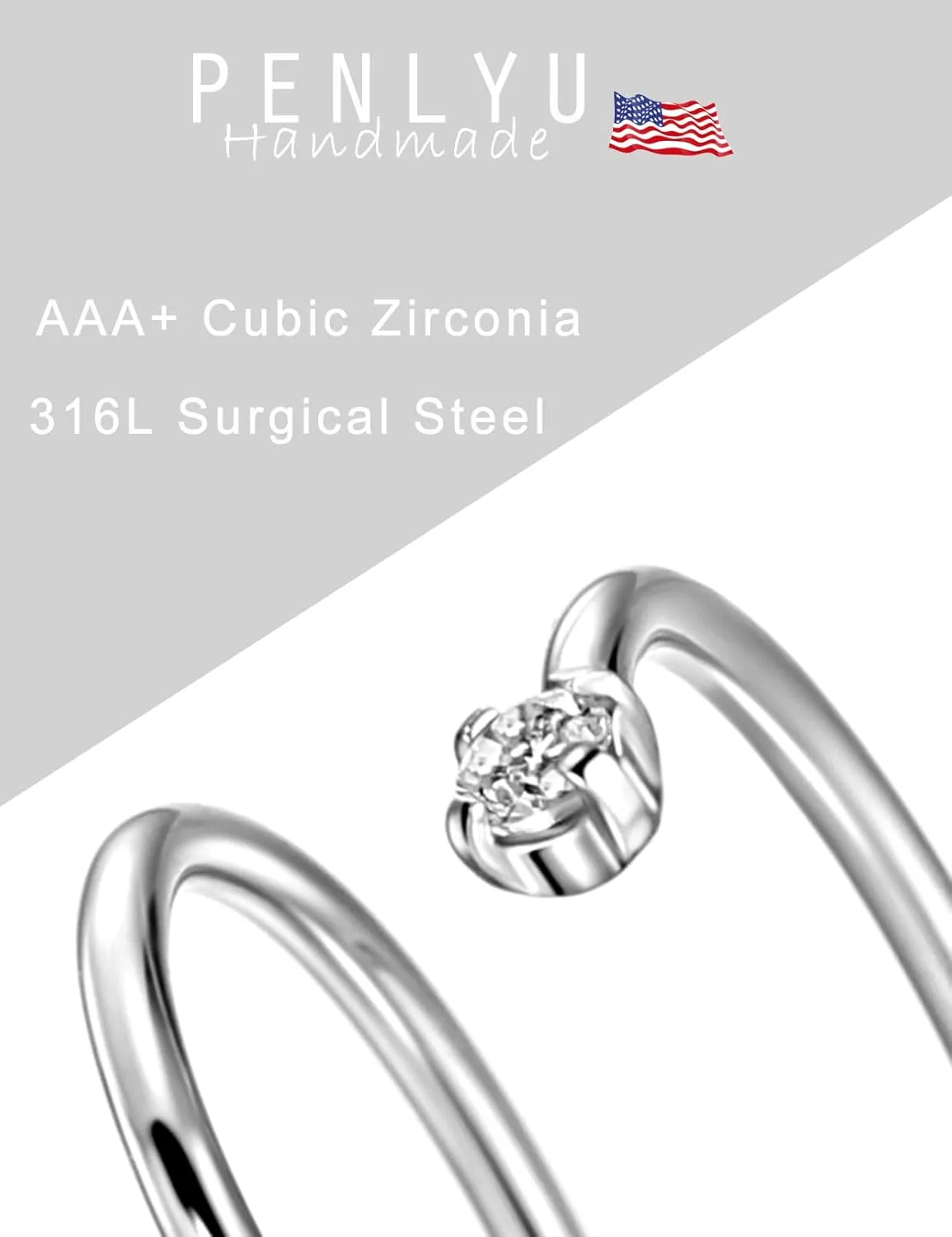 20G 10mm Double Nose Ring Hoop for Single Piercing, Surgical Steel Silver Spiral Twist Nose Hoop for Women Men Birthstone 20 Gauge Nose Piercings Hoops Conch Ear Lobe Earrings Hoop