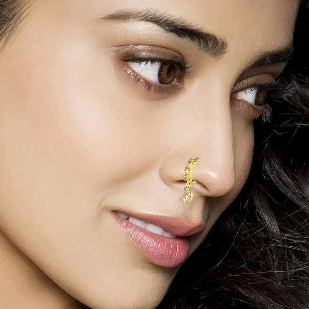 20G CZ Moon Planet Flower Dangle Nose Rings Hoops for Women 316L Surgical Steel Hoop Nose Rings Cartilage Earrings Nose Nostril Piercing Jewelry
