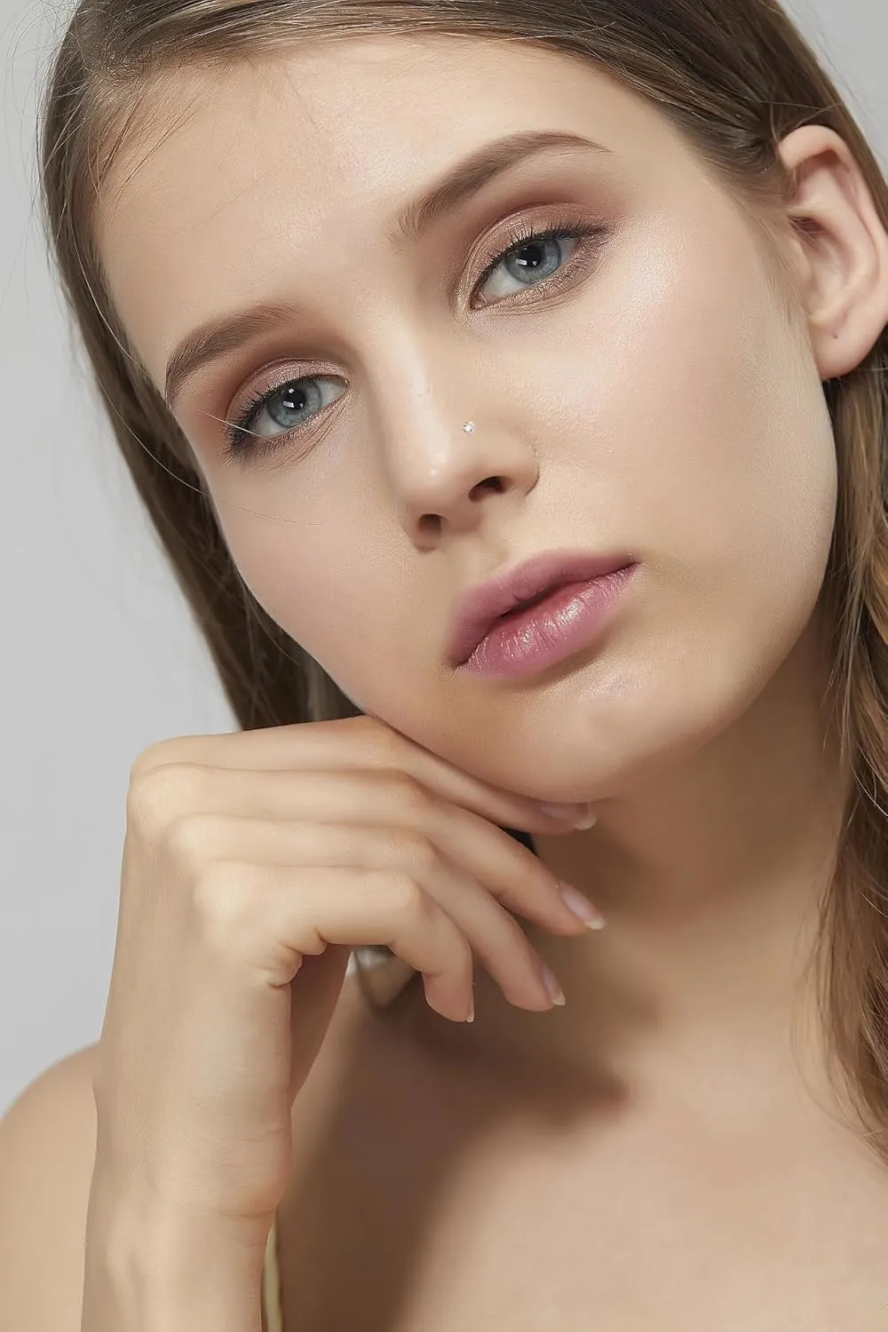 21PCS 22G 316L Stainless Steel Nose Rings Hoops for Women Men CZ L Shaped Nose Studs Open Hoop Nose Rings Nostril Piercing Jewelry
