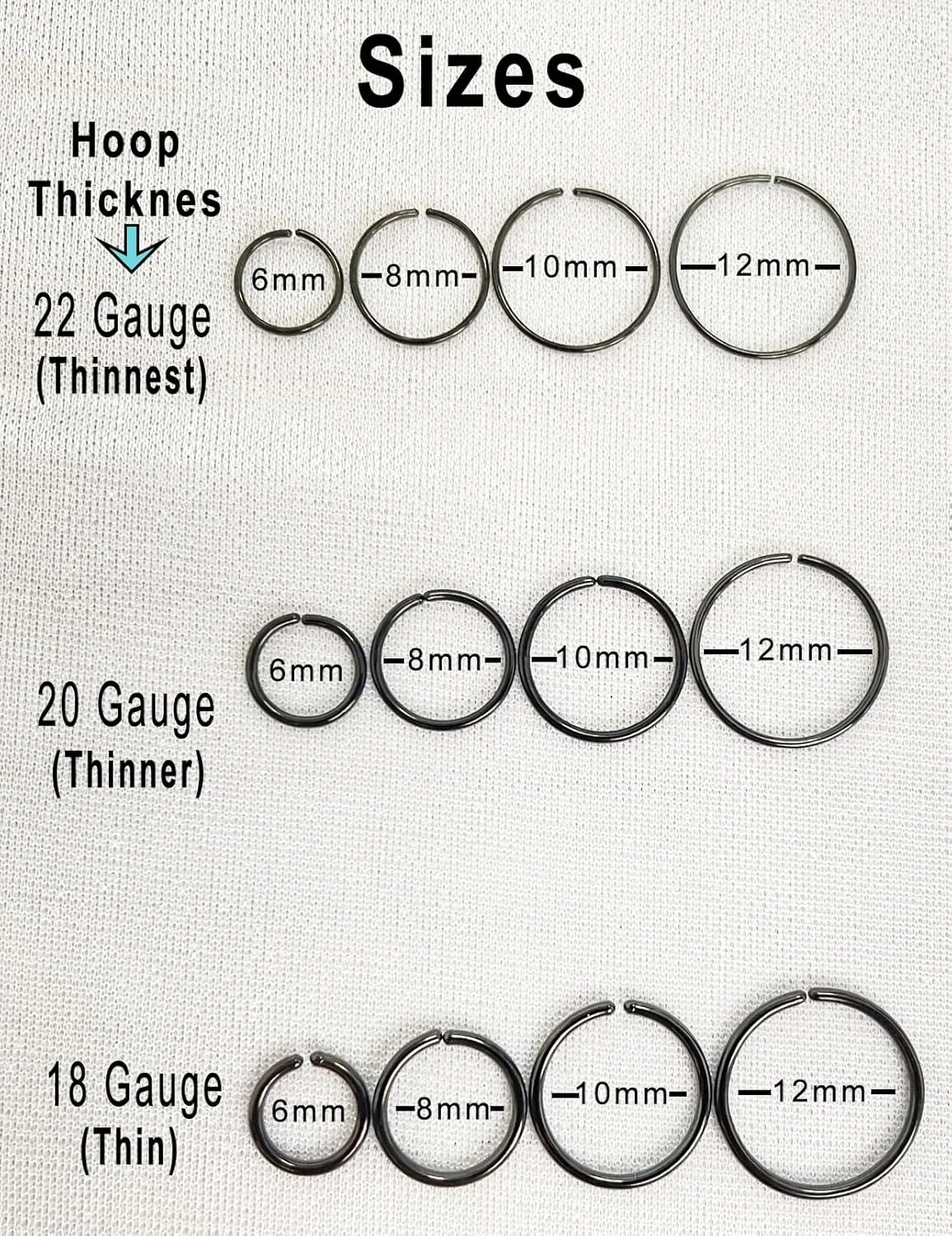 22G 20G 18G 6-12mm Gold Silver Rose Gold Black Blue Rainbow Small Hoop Earrings for Cartilage Nose, Piercing Hoop Ring Nose Rings Hoop Tragus Helix Daith Rook Snug Piercing Rings Set of 4 Set of 2