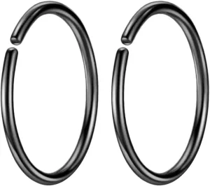 22G 20G 18G 6-12mm Gold Silver Rose Gold Black Blue Rainbow Small Hoop Earrings for Cartilage Nose, Piercing Hoop Ring Nose Rings Hoop Tragus Helix Daith Rook Snug Piercing Rings Set of 4 Set of 2