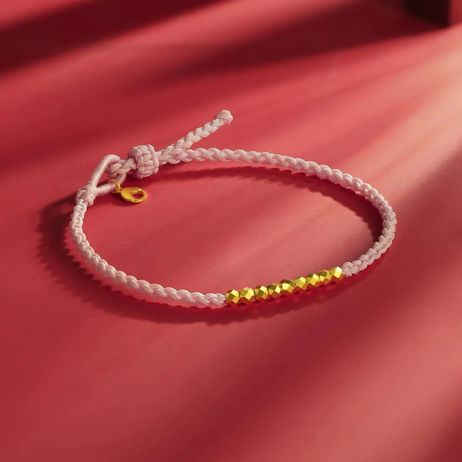 24K Gold Bracelet Beads Charm Bracelets Adjustable Braided Chain Diamond-Cut Charms Link 999 Solid Gold Jewelry Dainty Bangle Bead Rope String Lifetime Colorful Bangles Lucky Gift for Women Men Couple