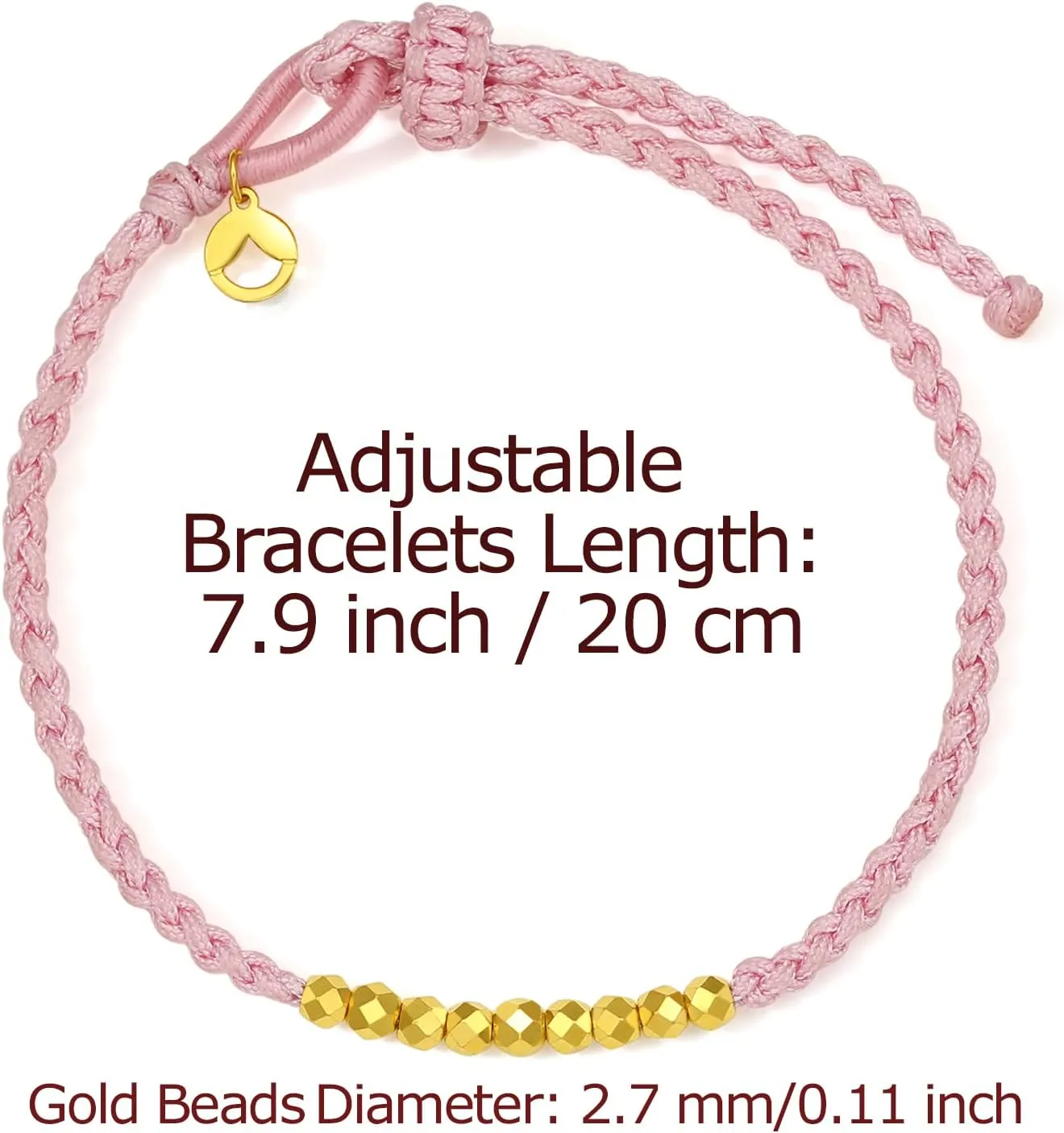24K Gold Bracelet Beads Charm Bracelets Adjustable Braided Chain Diamond-Cut Charms Link 999 Solid Gold Jewelry Dainty Bangle Bead Rope String Lifetime Colorful Bangles Lucky Gift for Women Men Couple