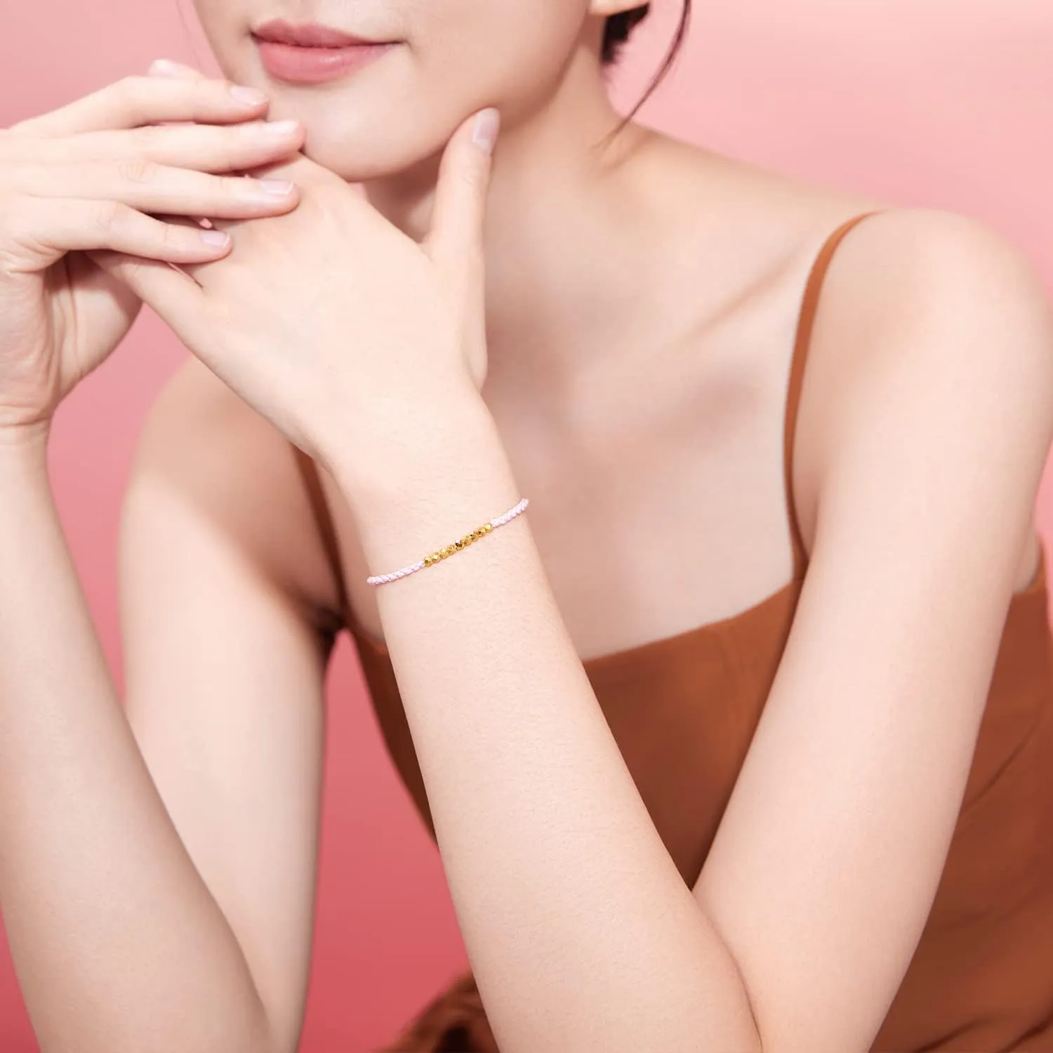 24K Gold Bracelet Beads Charm Bracelets Adjustable Braided Chain Diamond-Cut Charms Link 999 Solid Gold Jewelry Dainty Bangle Bead Rope String Lifetime Colorful Bangles Lucky Gift for Women Men Couple