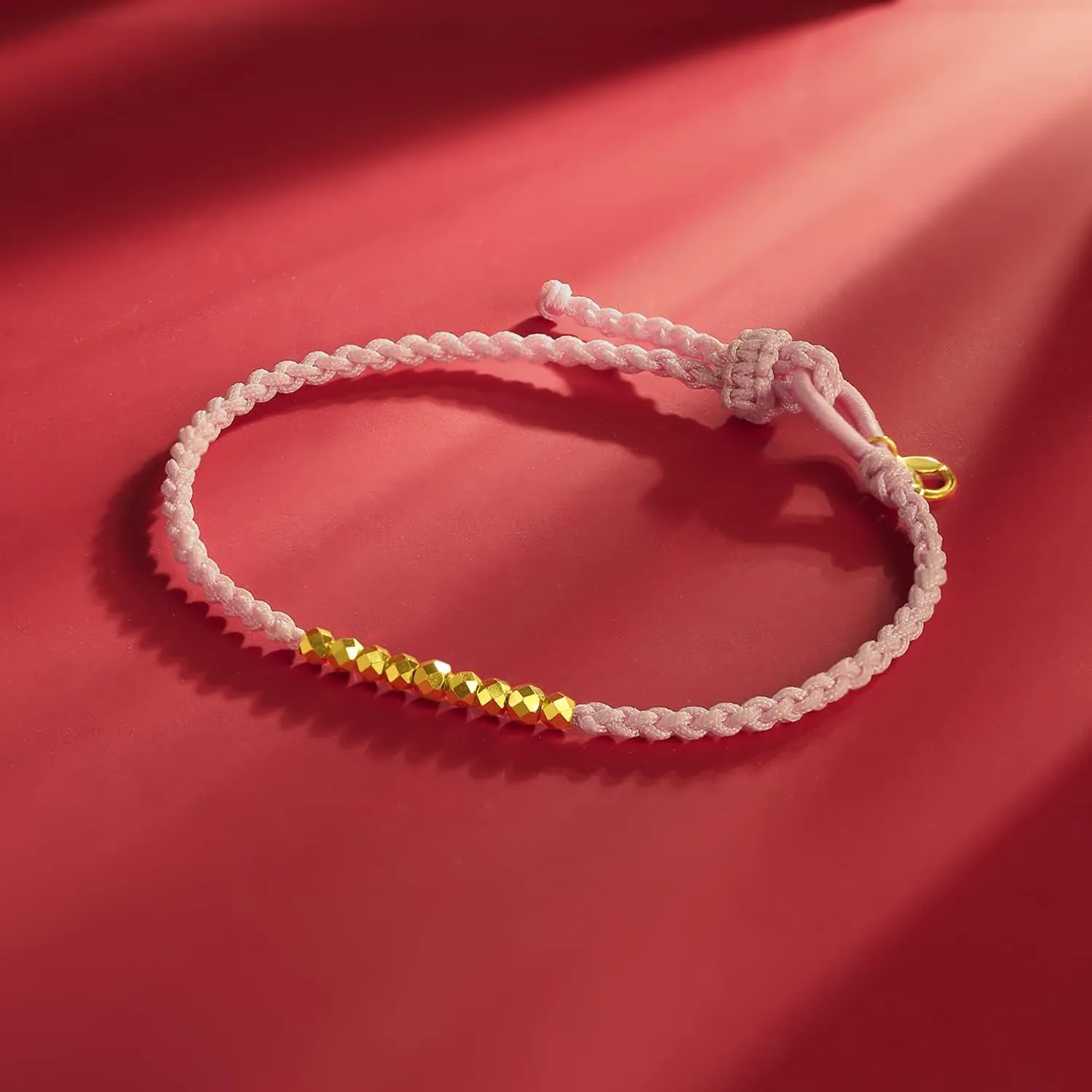 24K Gold Bracelet Beads Charm Bracelets Adjustable Braided Chain Diamond-Cut Charms Link 999 Solid Gold Jewelry Dainty Bangle Bead Rope String Lifetime Colorful Bangles Lucky Gift for Women Men Couple
