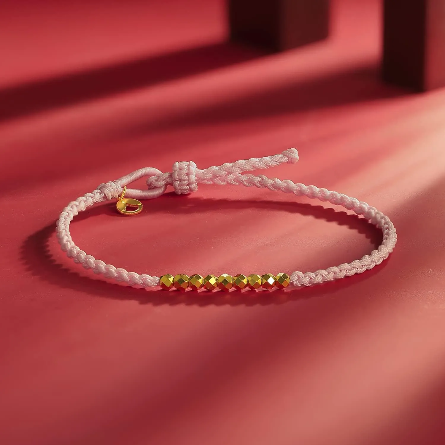 24K Gold Bracelet Beads Charm Bracelets Adjustable Braided Chain Diamond-Cut Charms Link 999 Solid Gold Jewelry Dainty Bangle Bead Rope String Lifetime Colorful Bangles Lucky Gift for Women Men Couple
