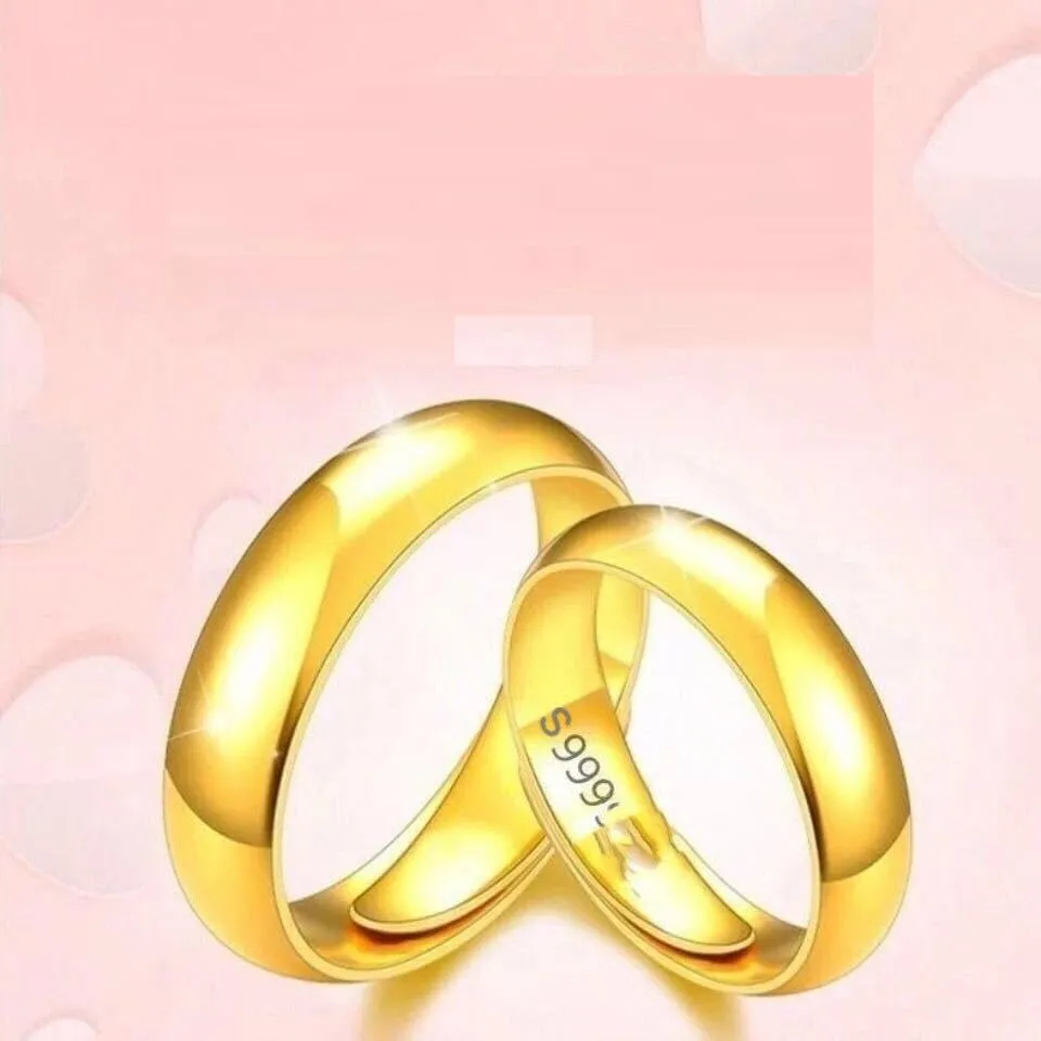 24K Yellow Gold Couples Rings 4mm 5mm Tungsten Wedding Band Adjustable Ring for Men Women Gold Domed High Polish Comfort Open Ring Couples Gifts for Men 5mm